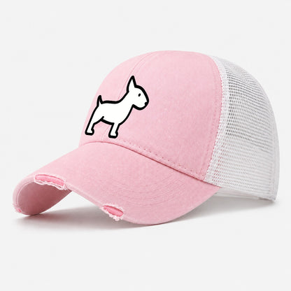 Bull Terrier White Egg Shaped Head Flat Side Profile Washed Trucker Hat – Light Pink