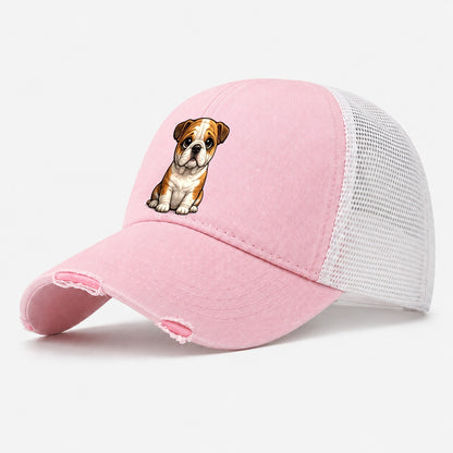 Bulldog Sitting Sweetheart Washed Trucker Hat – Light Pink