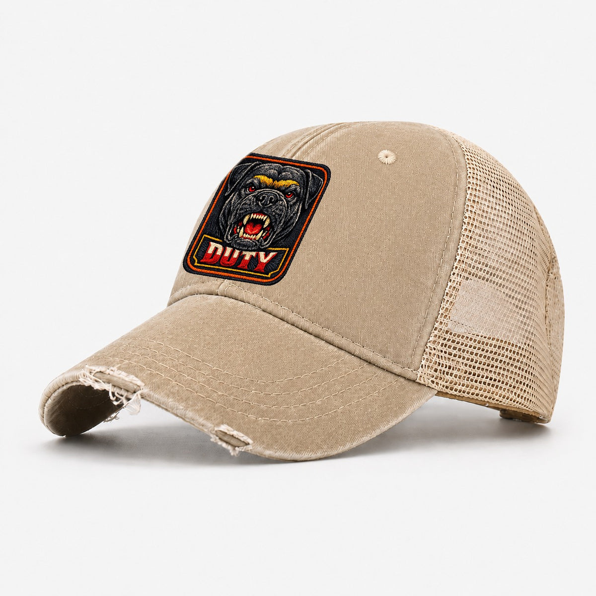 Bullmastiff Duty Badge Washed Trucker Hat – Khaki