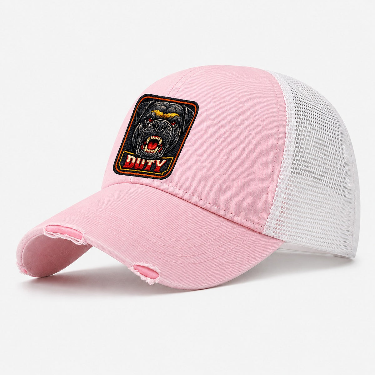 Bullmastiff Duty Badge Washed Trucker Hat – Light Pink