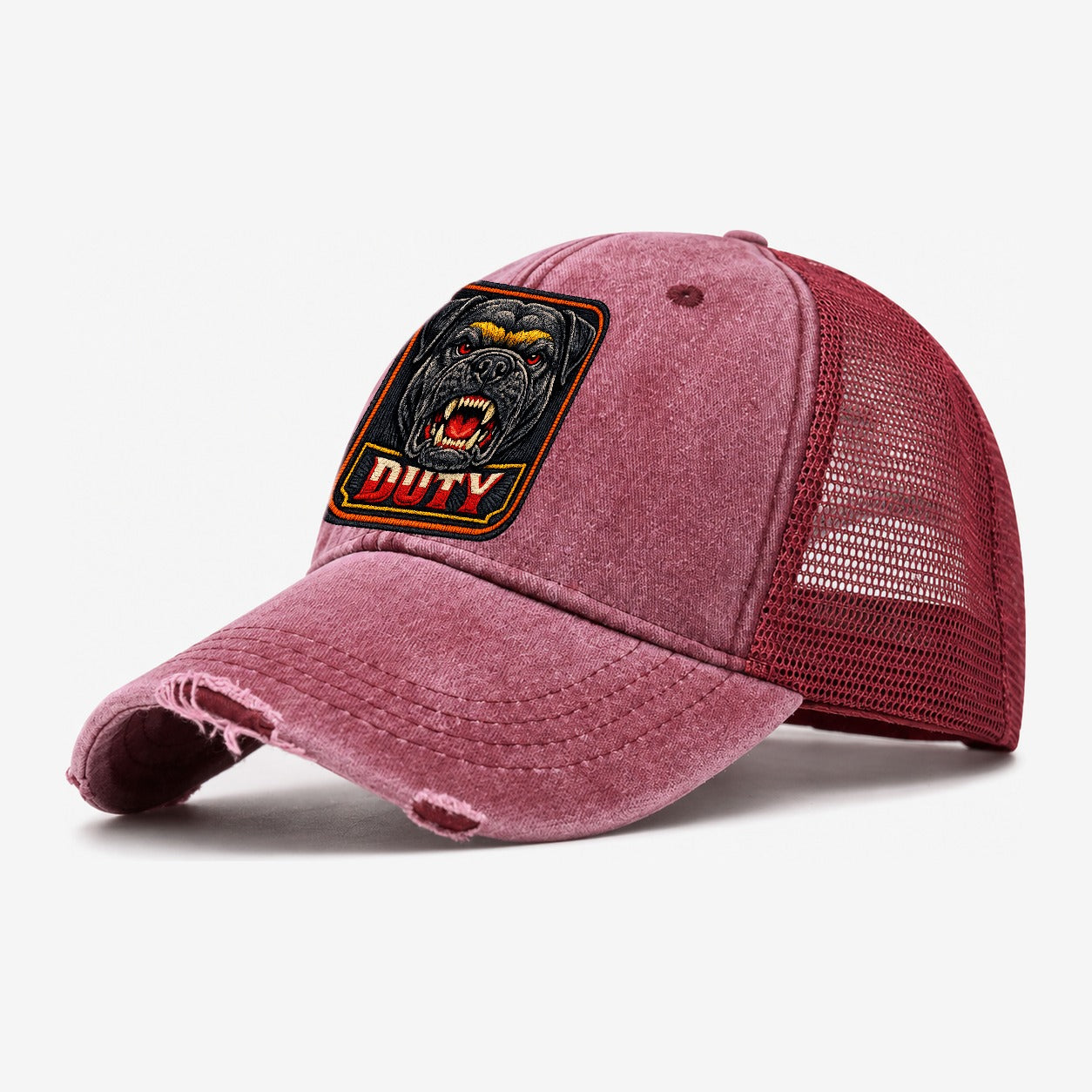 Bullmastiff Duty Badge Washed Trucker Hat – Wine Red