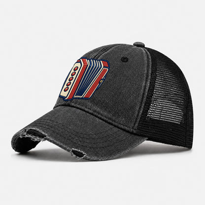 Button Accordion Tiny Solo Marks Washed Trucker Hat – Black