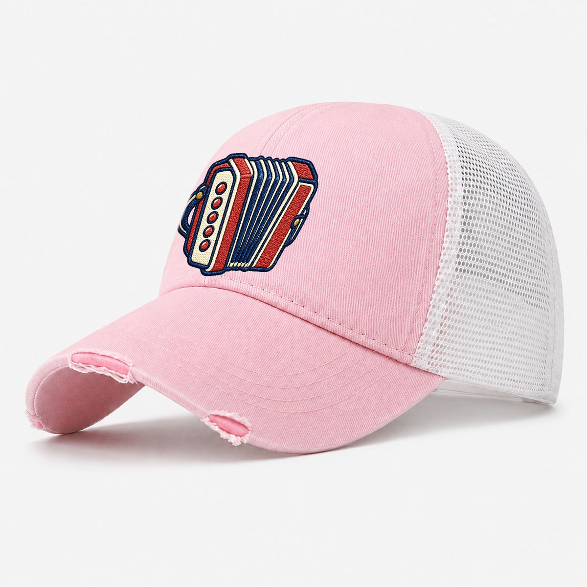 Button Accordion Tiny Solo Marks Washed Trucker Hat – Light Pink