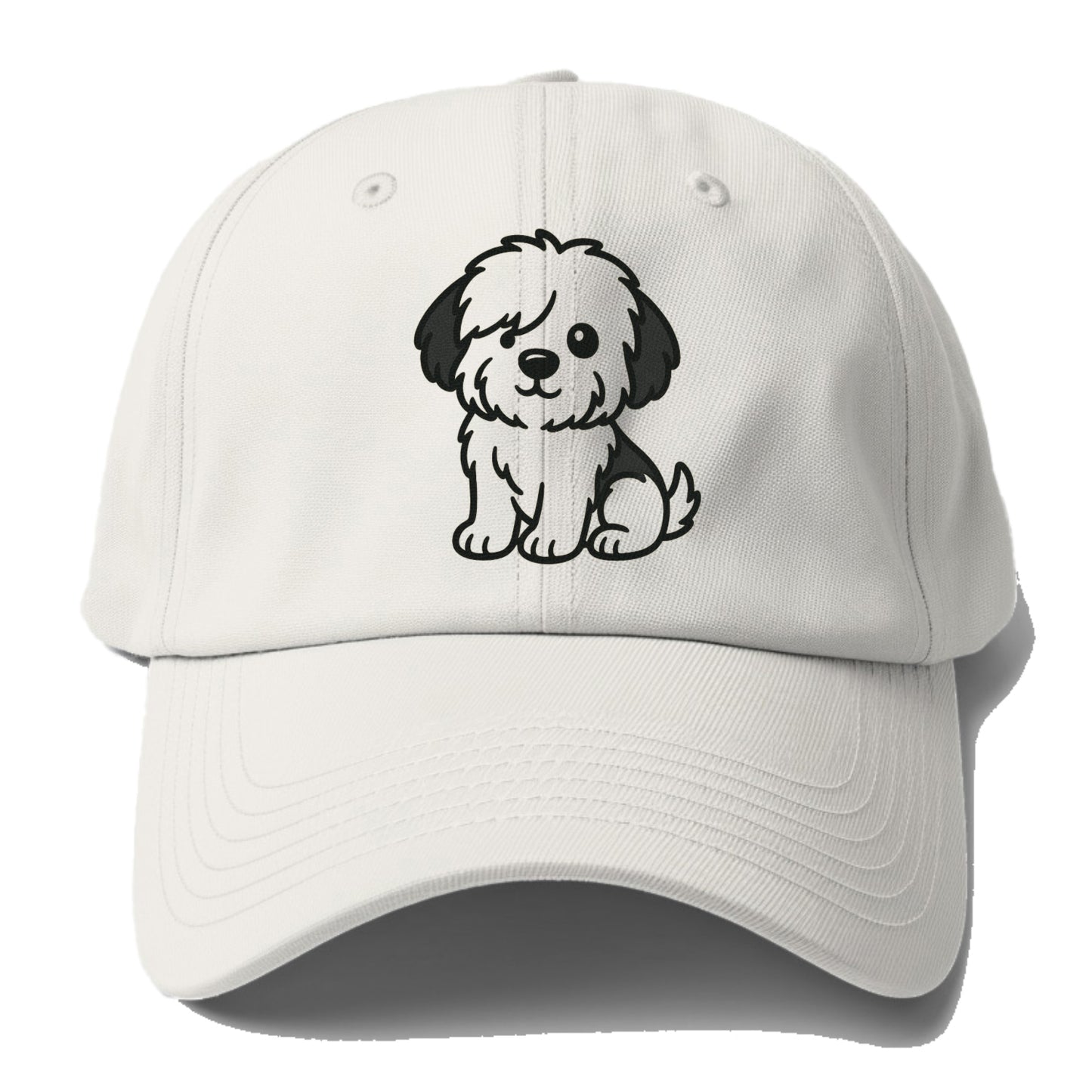 old english sheepdog black and white fluffy sitting pose portrait design Hat