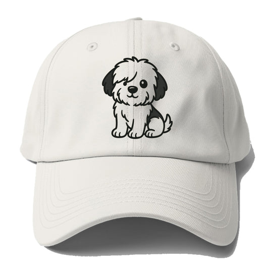 old english sheepdog black and white fluffy sitting pose portrait design Hat