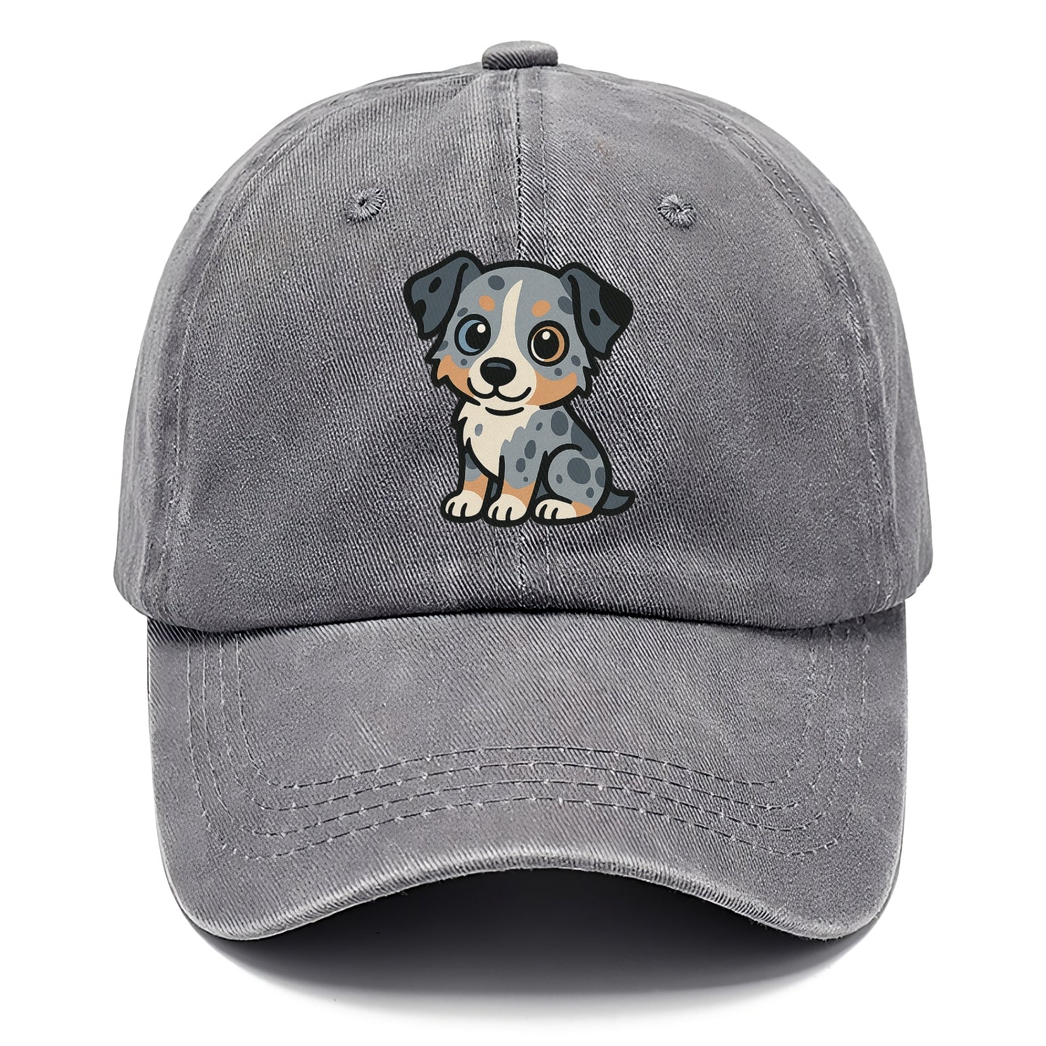 australian shepherd blue merle sitting pose with heterochromia portrait design Hat