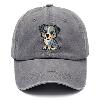 australian shepherd blue merle sitting pose with heterochromia portrait design Hat