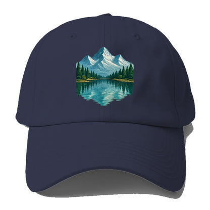 snowy mountain lake reflection design Hat