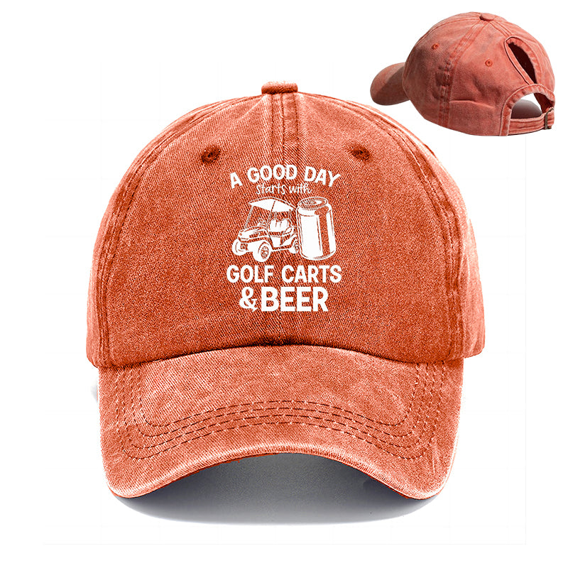Gorra de béisbol con cola de caballo para mujer en primavera y verano: un buen día empieza con carritos de golf y cerveza.