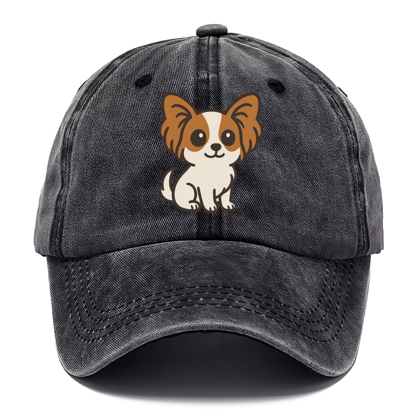 papillon white with brown ears sitting pose portrait design Hat