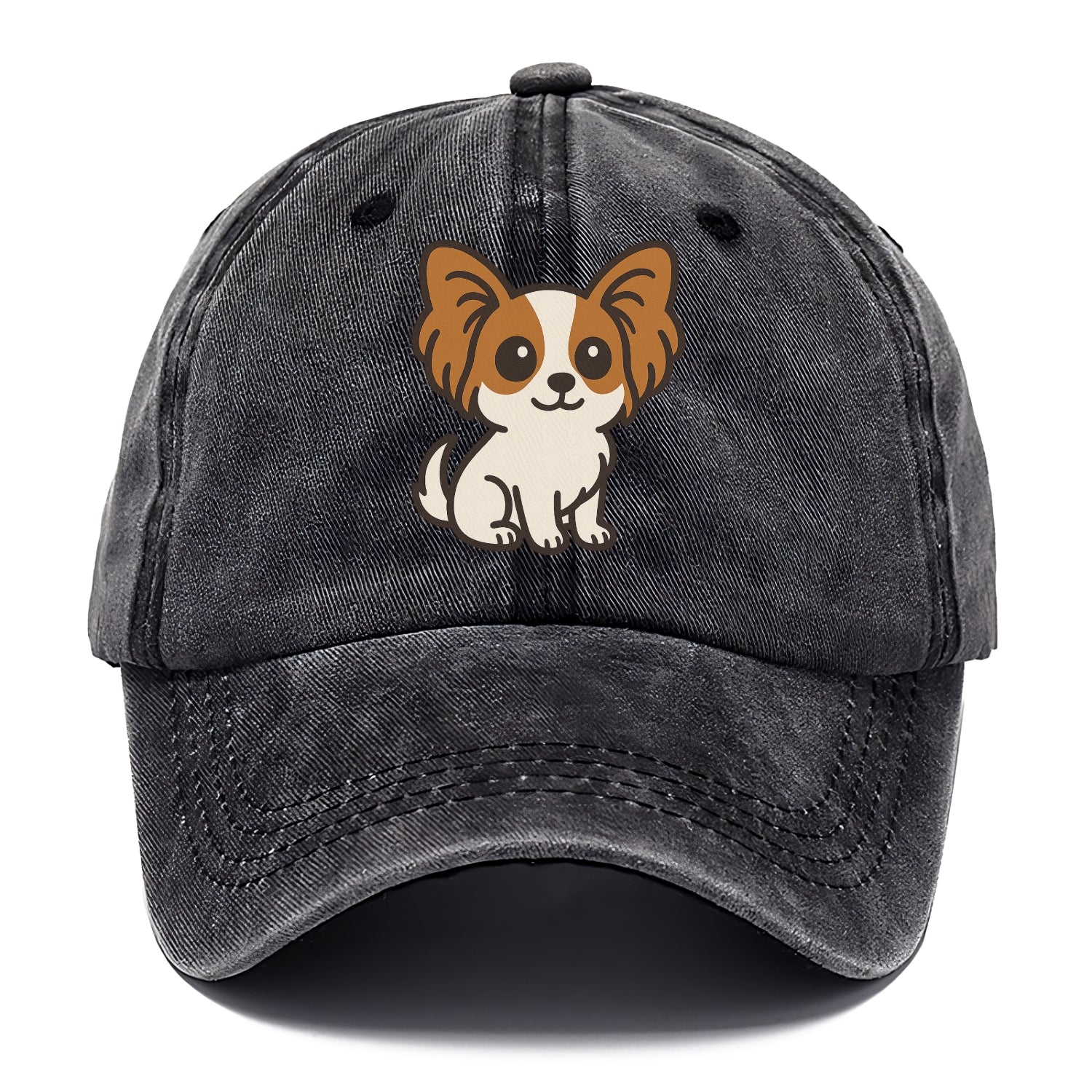 papillon white with brown ears sitting pose portrait design Hat