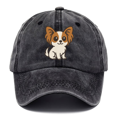 papillon white with brown ears sitting pose portrait design Hat