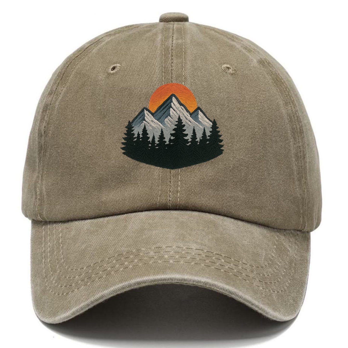 mountain sunset pine forest embroidery Hat