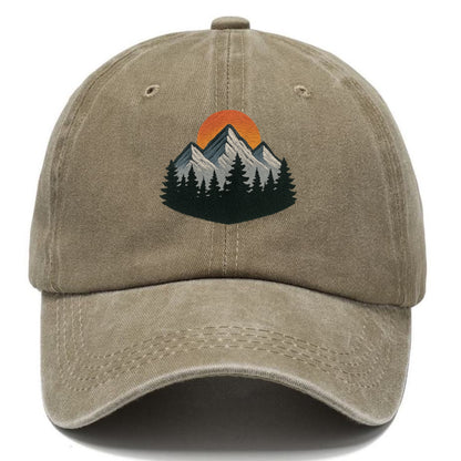 mountain sunset pine forest embroidery Hat
