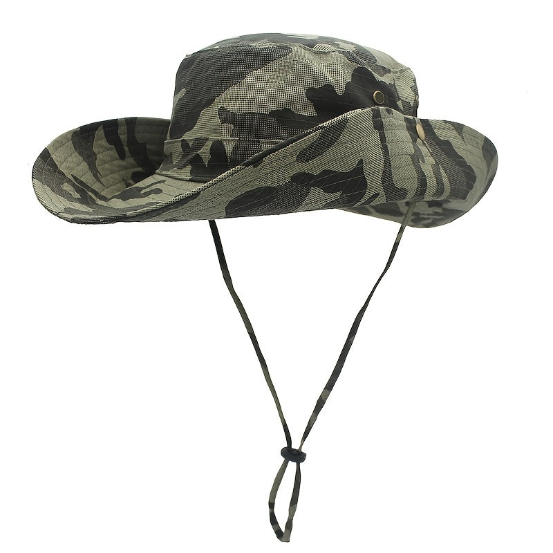 Men's Wide Brim Bucket Hat, Sunscreen Outdoor Benny Hat, Camouflage Jungle Mountaineering Fishing Cowboy Hat, Cotton Quick Dry Hat