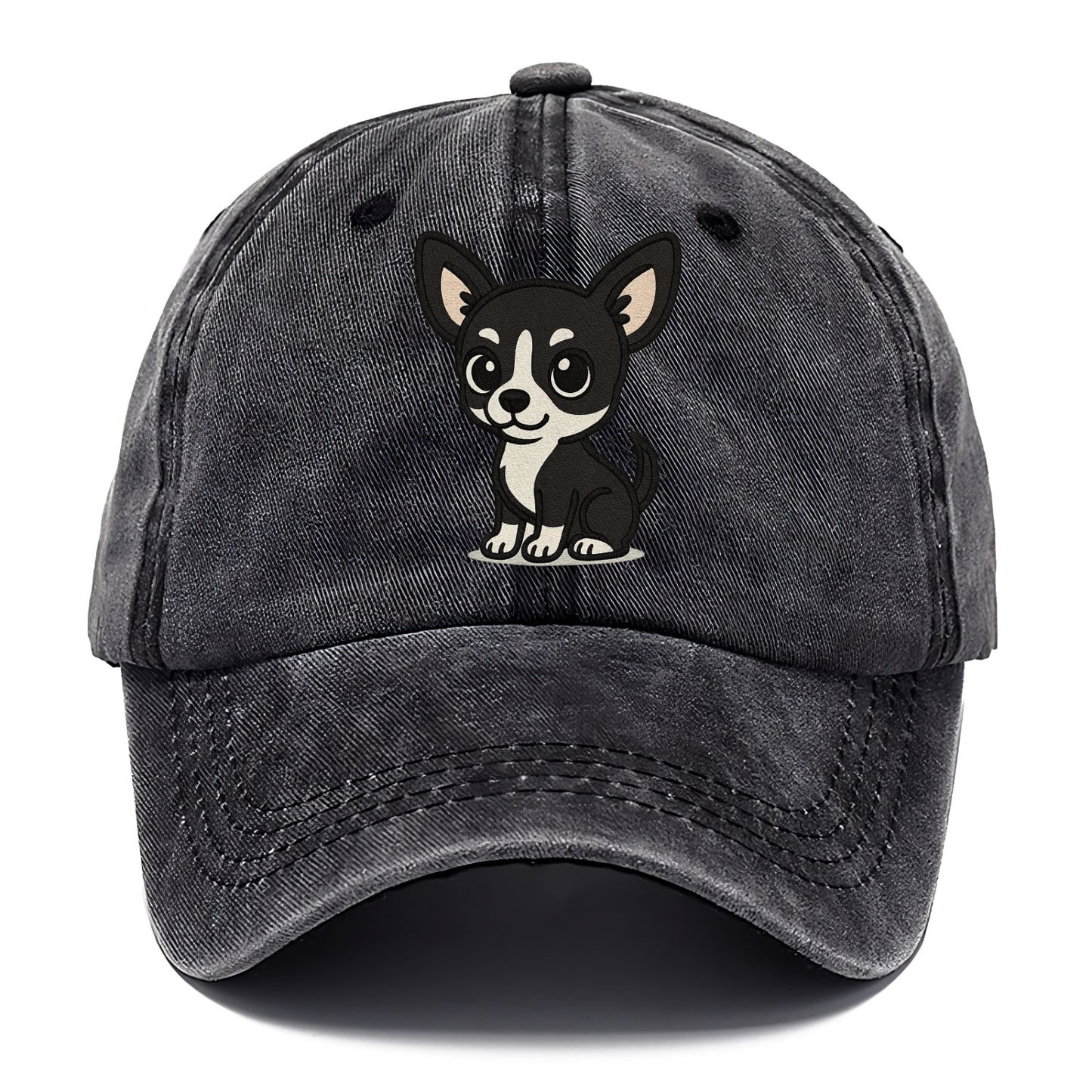 chihuahua black and white sitting pose portrait design Hat