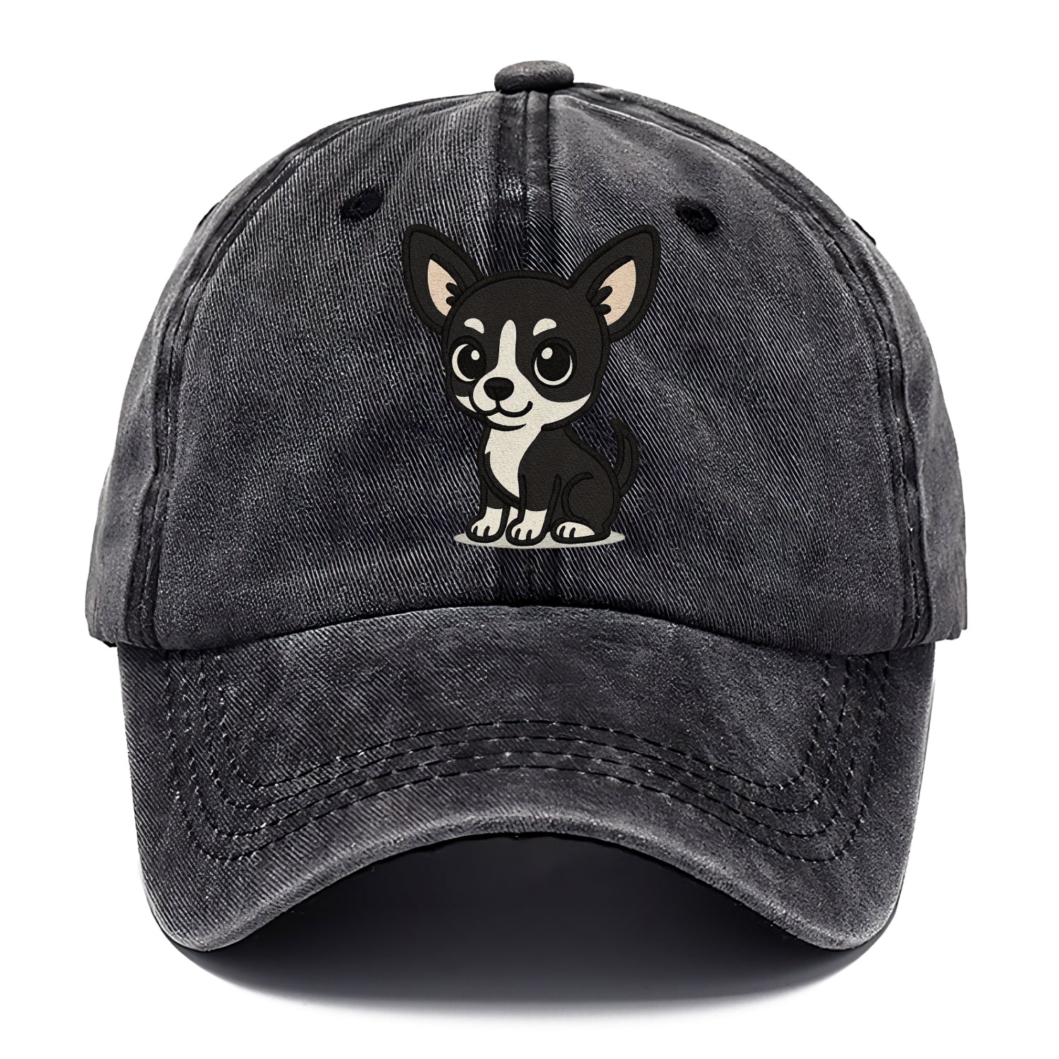 chihuahua black and white sitting pose portrait design Hat