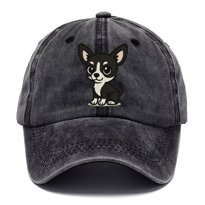 chihuahua black and white sitting pose portrait design Hat