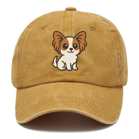 papillon white with brown ears sitting pose portrait design Hat