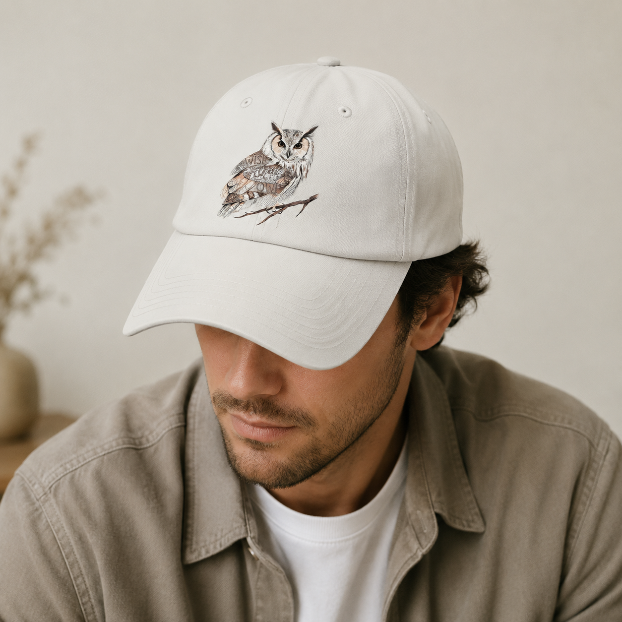 Wise Owl Sketch Baseball Cap – editorial product image