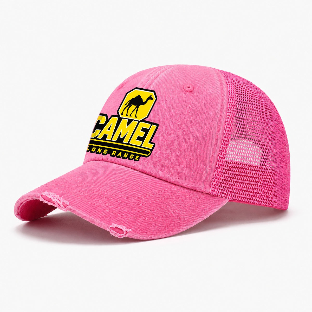 Camel Long Range Heavy Duty Washed Trucker Hat – Rose