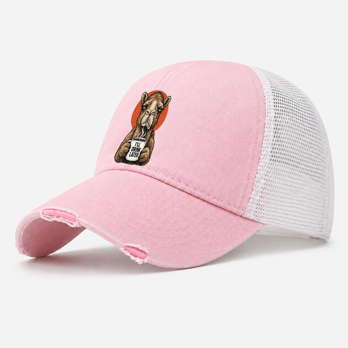 Camel Mug Truths Washed Trucker Hat – Light Pink