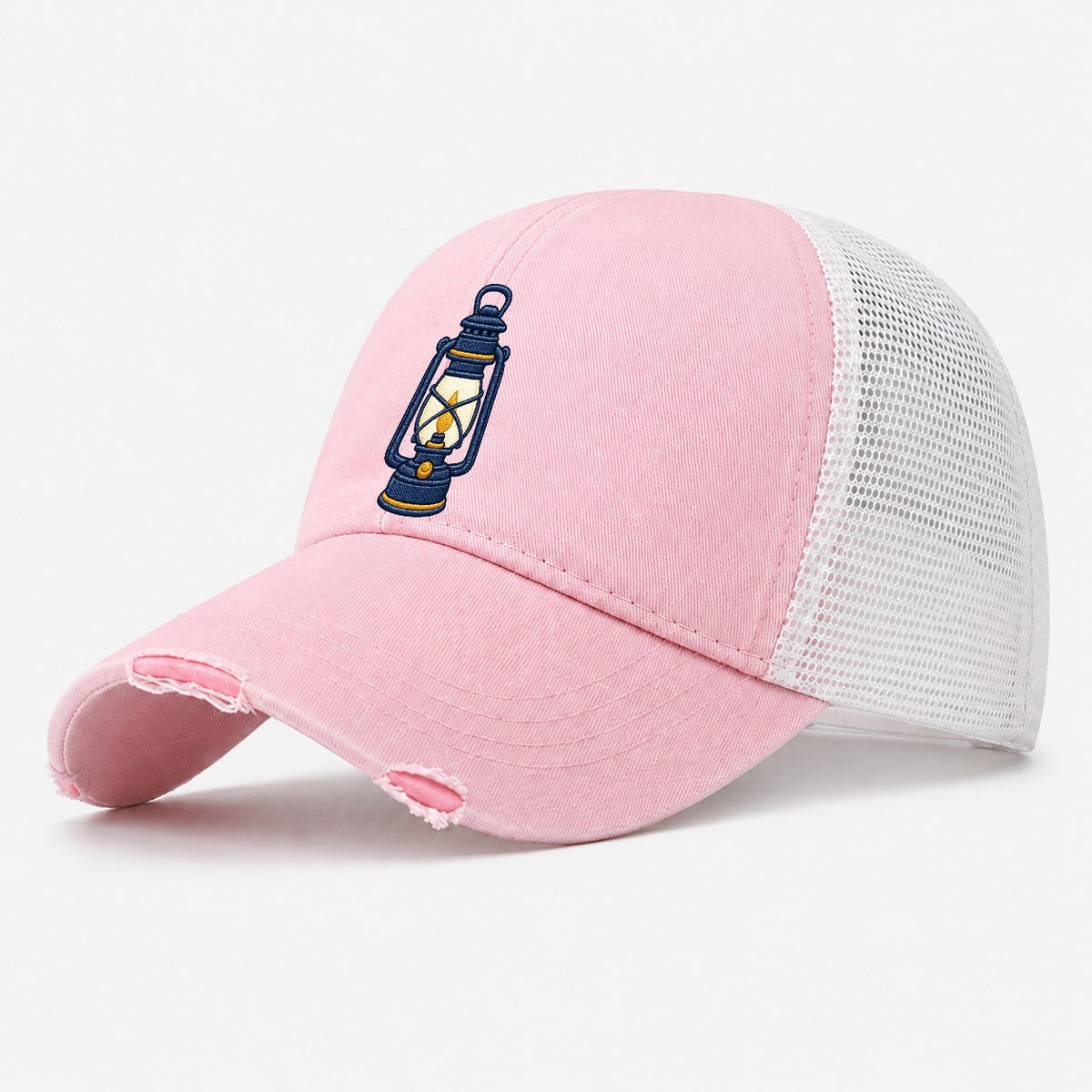Camp Lantern Tiny Solo Marks Washed Trucker Hat – Light Pink
