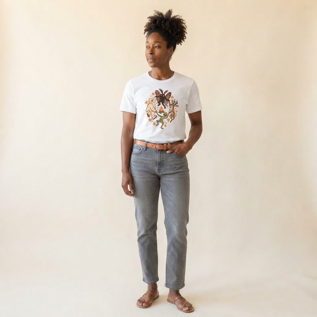 Campfire Singalong Cryptid Hoedown Classic T-shirt – studio model photo