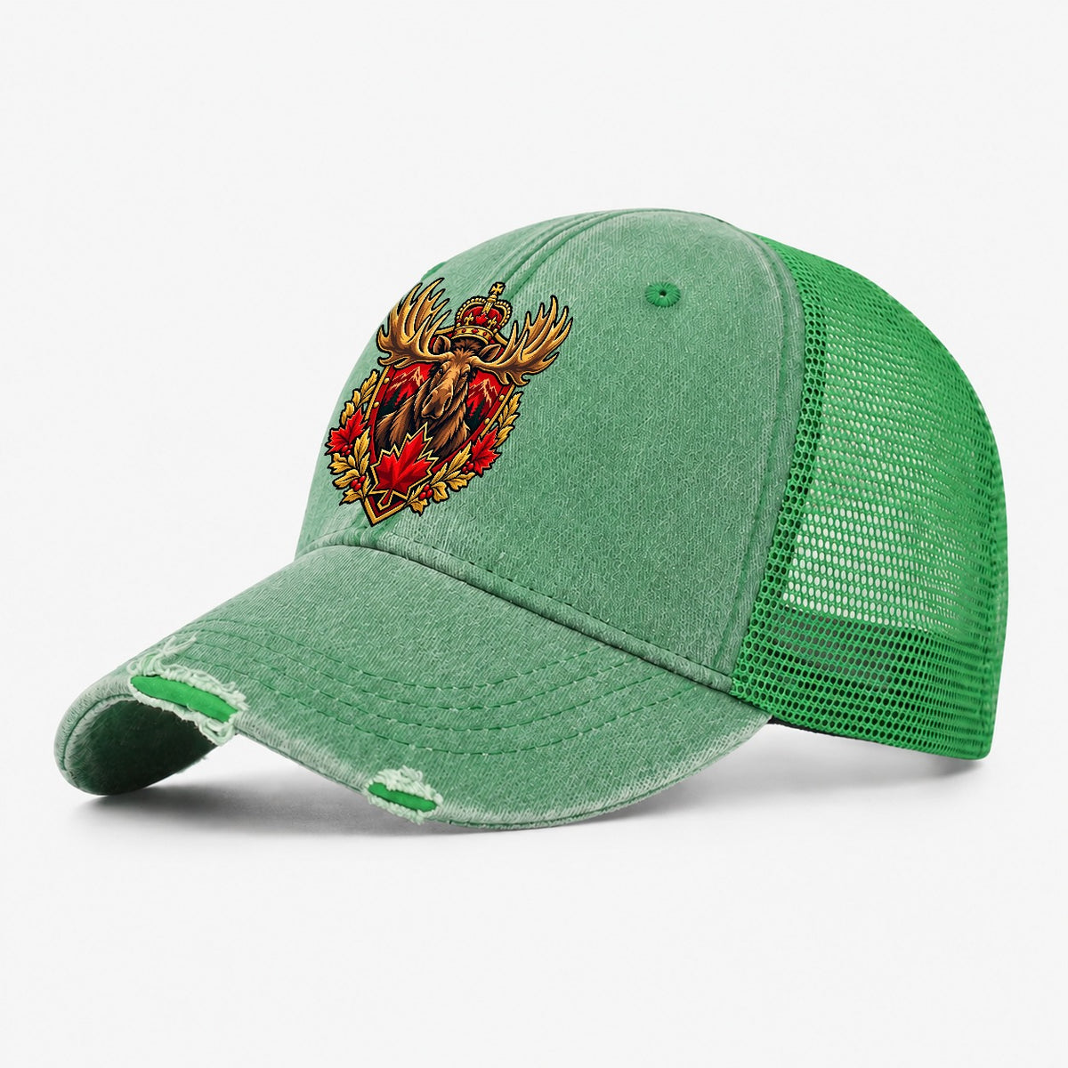 Canada Heraldic Crest Country Logos Washed Trucker Hat – Ink Green