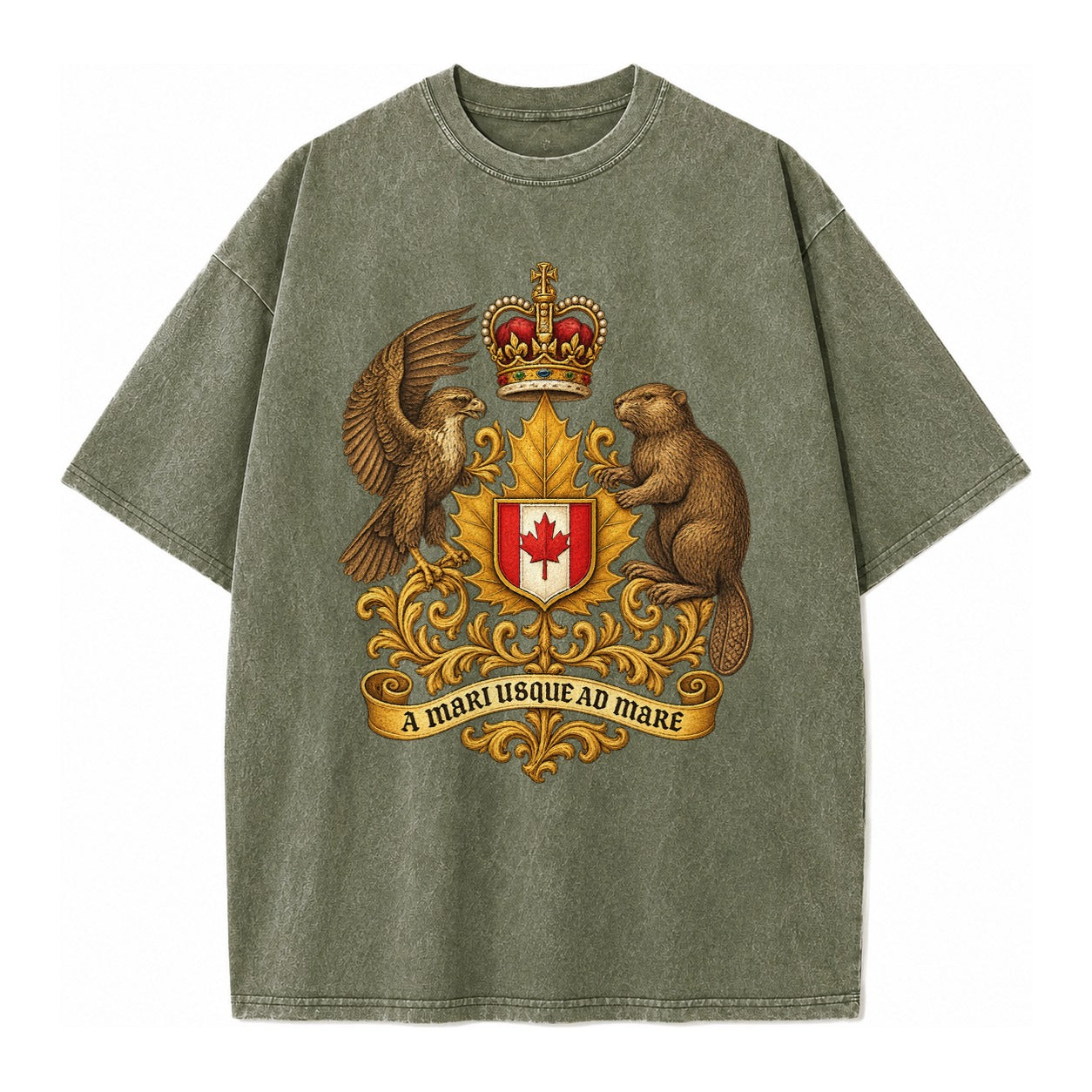 Canada Heritage Maple Badge Vintage T-shirt – Army Green