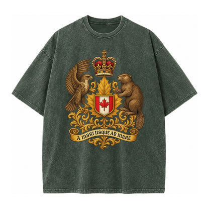 Canada Heritage Maple Badge Vintage T-shirt – Forest Mist(Green)