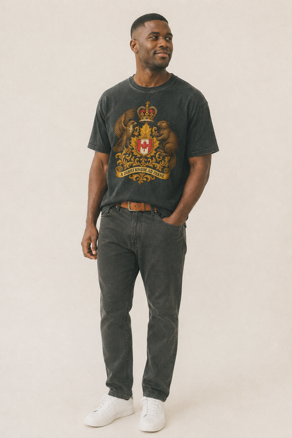 Canada Heritage Maple Badge Vintage T-shirt – studio model photo