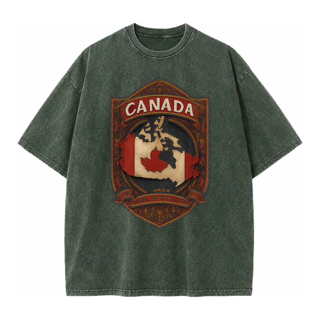 Canada Map Vintage T-shirt – Forest Mist(Green)