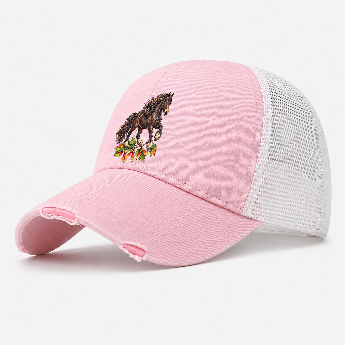 Canadian Horse And Sugar Maple Samaras Canada Cultural Icons Washed Trucker Hat – Light Pink