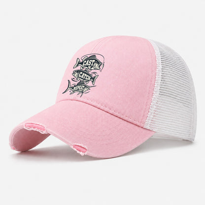 Cast Catch Repeat Fishing Elegant Washed Trucker Hat – Light Pink