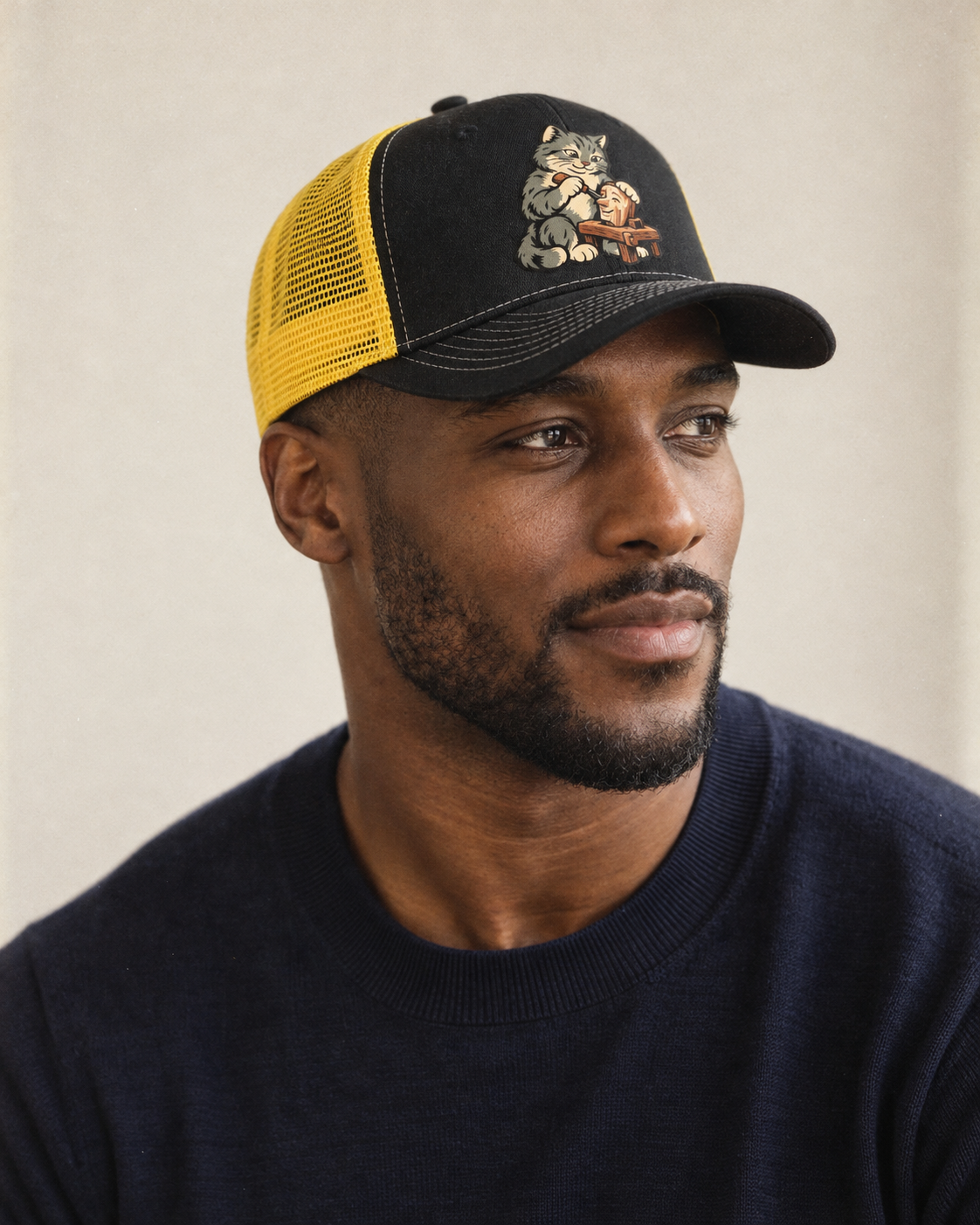 Model wearing the cap