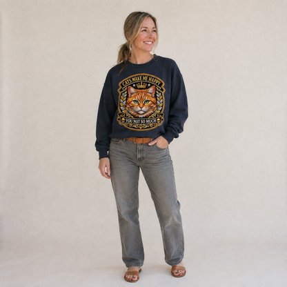 Cats Make Me Happy You Not So Much Cat Face In Orange Cat Pr Fleece Sweatshirt – studio model photo