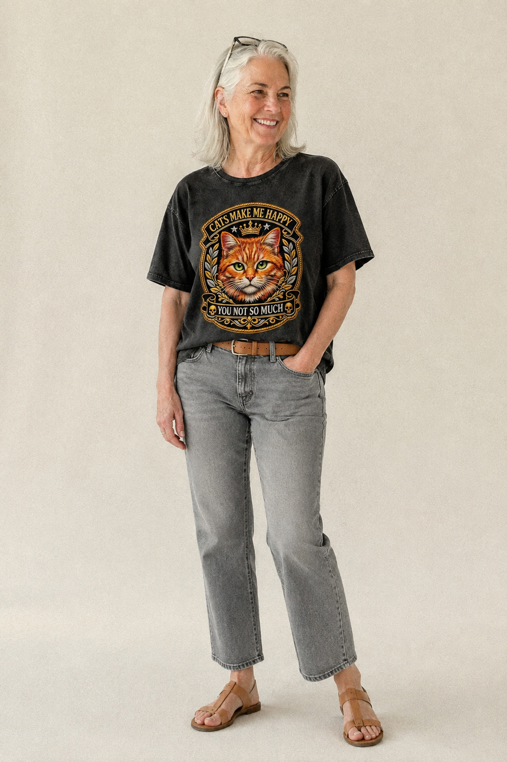 Cats Make Me Happy You Not So Much Cat Face In Orange Cat Pr Vintage T-shirt – studio model photo