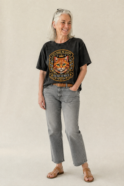 Cats Make Me Happy You Not So Much Cat Face In Orange Cat Pr Vintage T-shirt – studio model photo