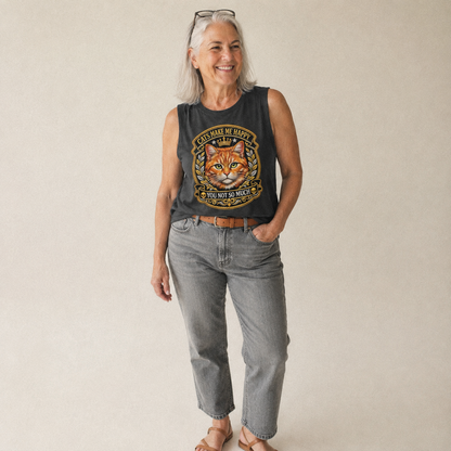 Cats Make Me Happy You Not So Much Cat Face In Orange Cat Pr Vintage Washed Tank – studio model photo