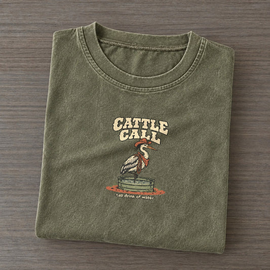Cattle Call Cowboy Critters Vintage T-shirt – Army Green