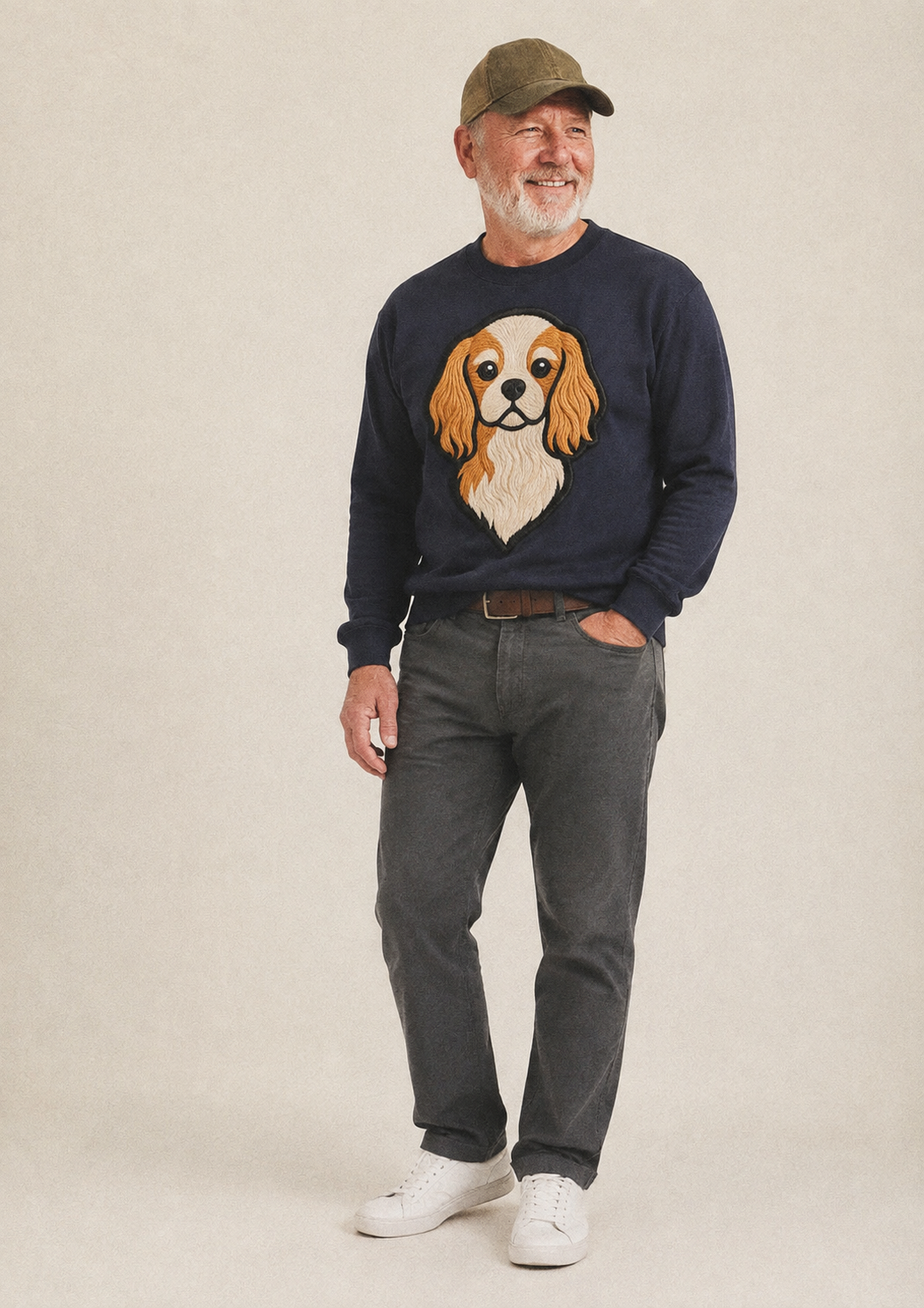 Cavalier King Charles Spaniel Modern G Fleece Sweatshirt – studio model photo