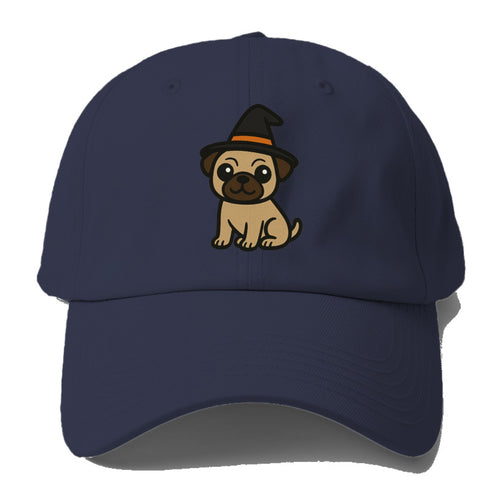 Pug Wearing Witch Hat Halloween Theme Portrait Design Baseball Cap