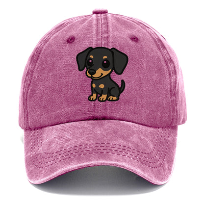 miniature pinscher black and tan sitting pose portrait design Hat