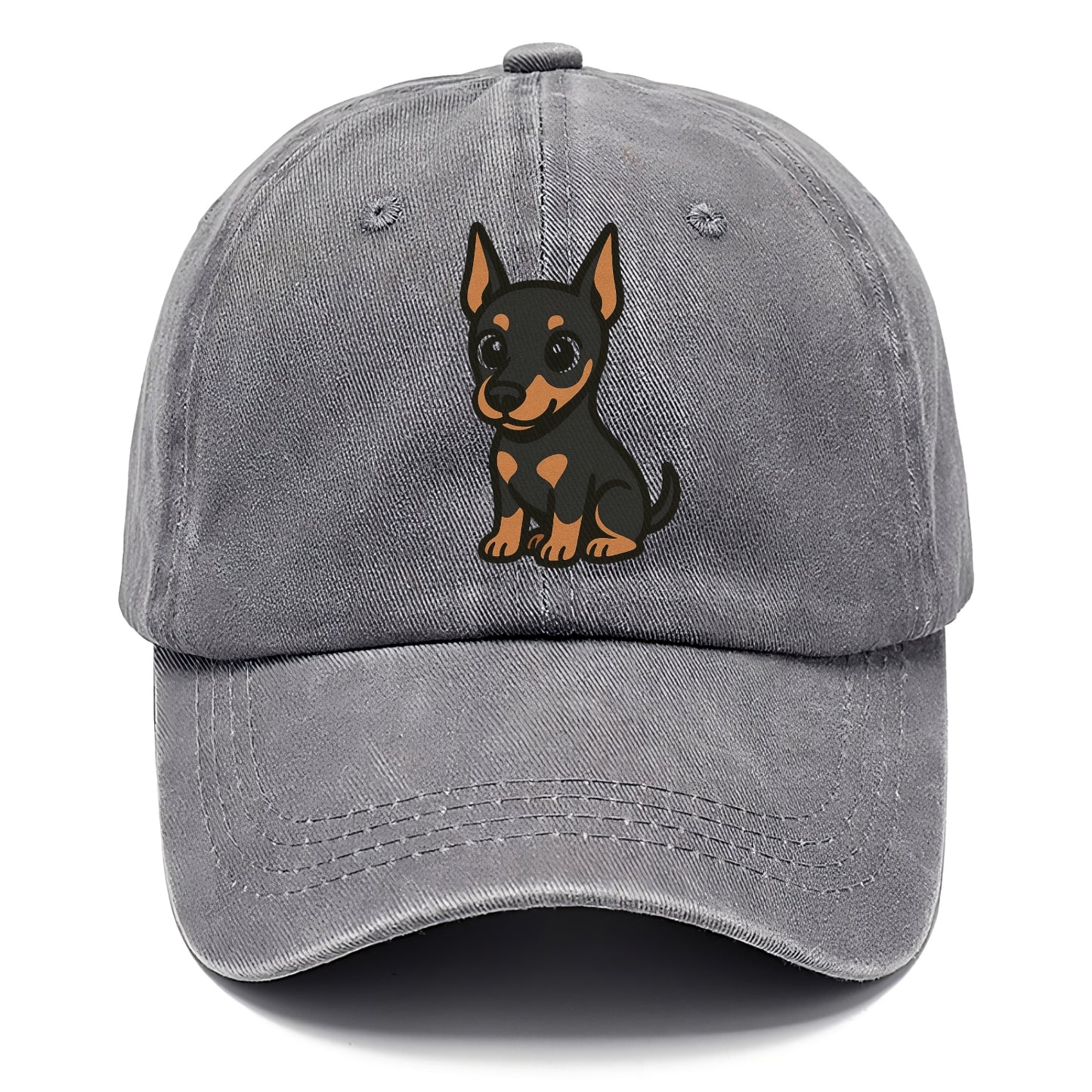 doberman black and tan sitting pose with cropped ears portrait design Hat