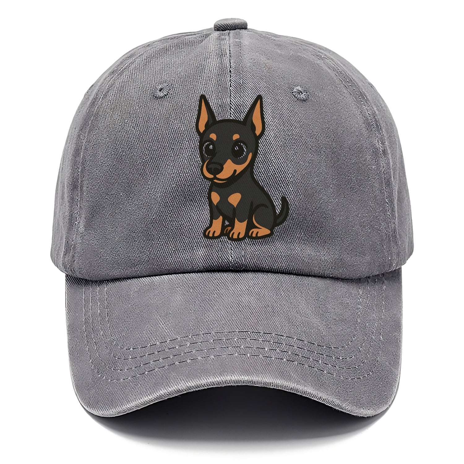 doberman black and tan sitting pose with cropped ears portrait design Hat