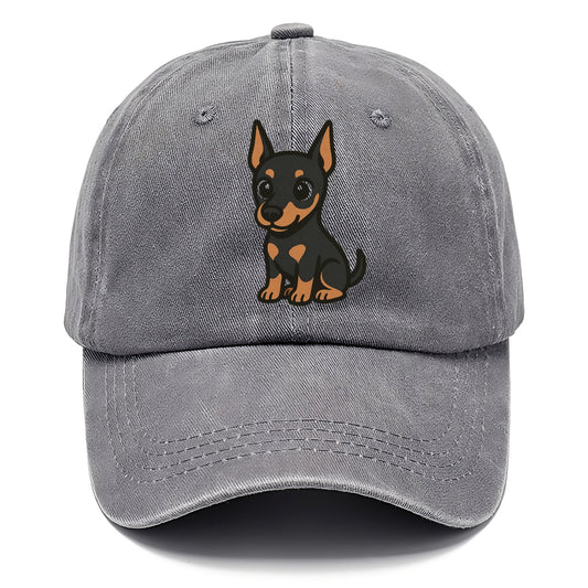 doberman black and tan sitting pose with cropped ears portrait design Hat