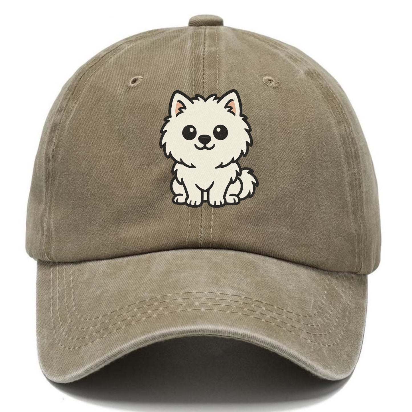 pomeranian white fluffy sitting pose portrait design Hat