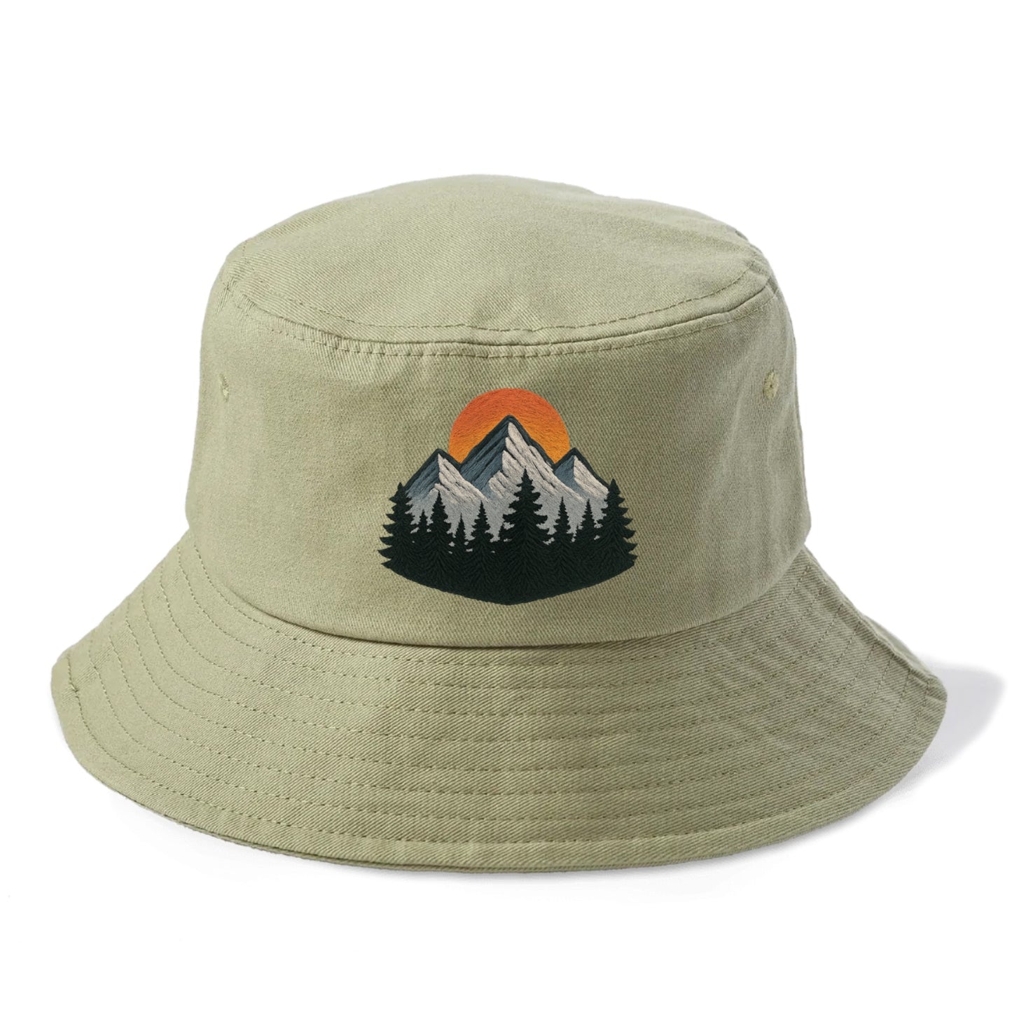 mountain sunset pine forest embroidery Hat