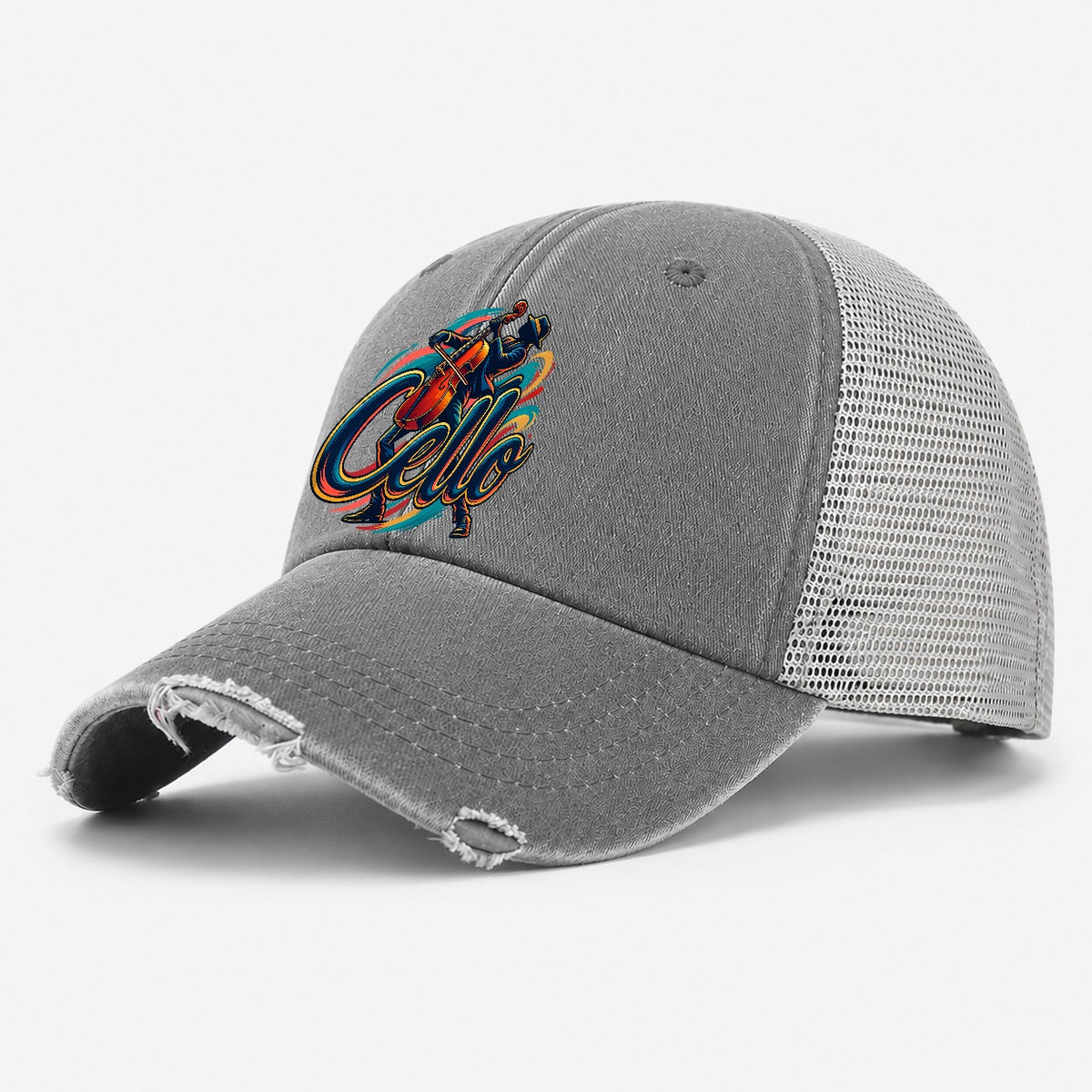 Cello Wordmark Music Instruments Washed Trucker Hat – Grey